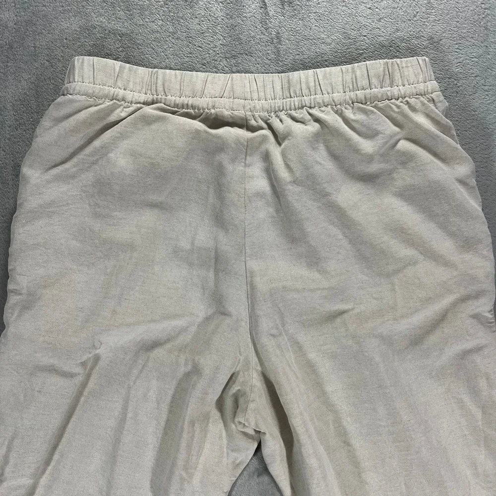 H&M Linen Blend Pants Womens Medium Beige Relaxed Drawstring Wide Leg